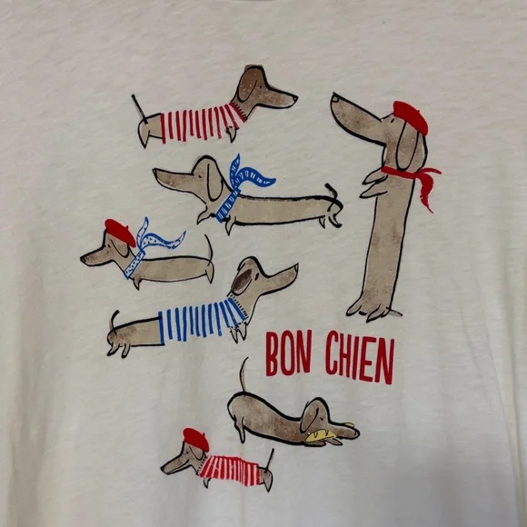 J. Crew White Graphic Tee with French Dachshund Print L - Picture 5 of 7